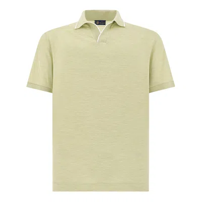 Paul & Shark Open Collar Polo In Cotton And Silk In Green
