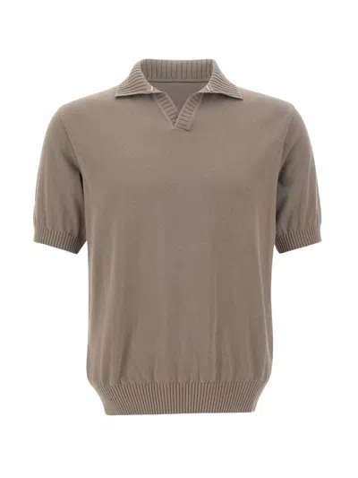 Paul & Shark Open-neck Cotton Polo Shirt In Brown