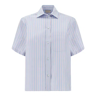 Paul & Shark Overshirt In Oxford Cotton With Striped Pattern In Blue