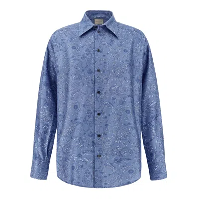 Paul & Shark Silk Overshirt With Shark Paisley Print In Blue