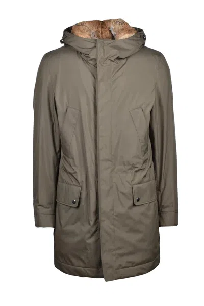Paul & Shark Parka With Plush Fur Lining In Gray