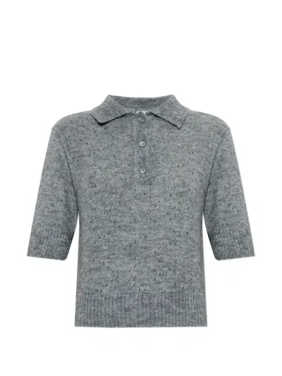 Paul & Shark Perforated-knit Polo Top In Gray
