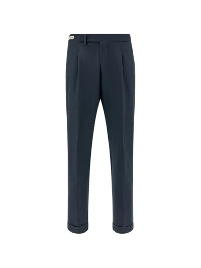 Paul & Shark Chino Trousers In Linen And Cotton With Pleats In Black