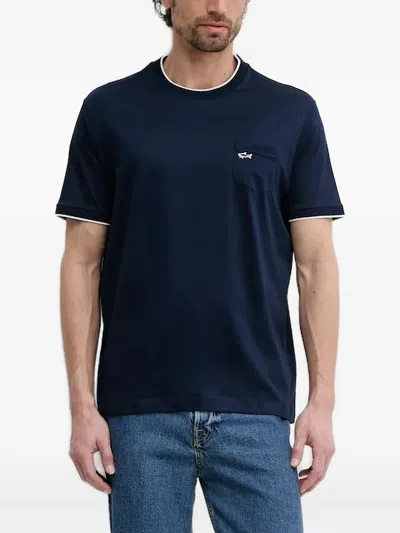 Paul & Shark Pocket-detail Contrast-trim T-shirt In Blue