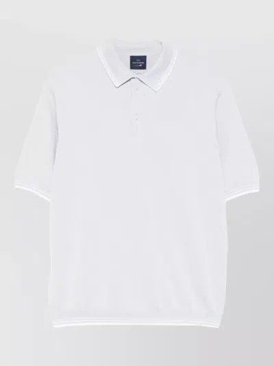 Paul & Shark Polo Collar T Shirt Ribbed Cuffs Hem In White