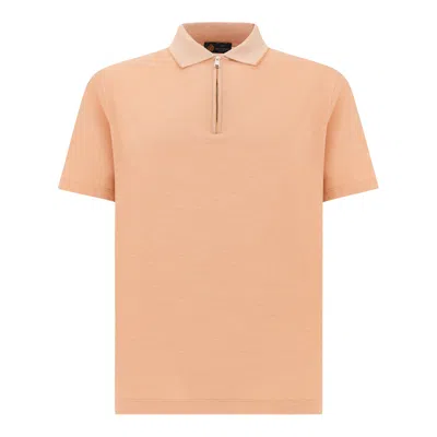 Paul & Shark Silk And Cotton Zip Polo In Orange