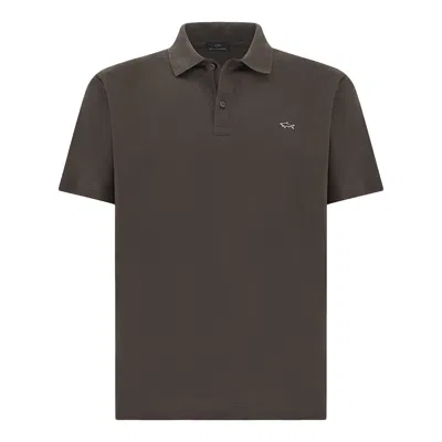 Paul & Shark Double Piqué Cotton Polo In Brown