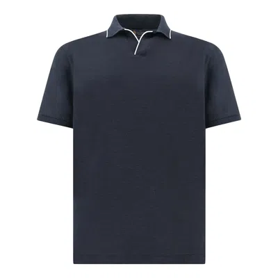 Paul & Shark Open Collar Polo In Cotton And Silk In Blue