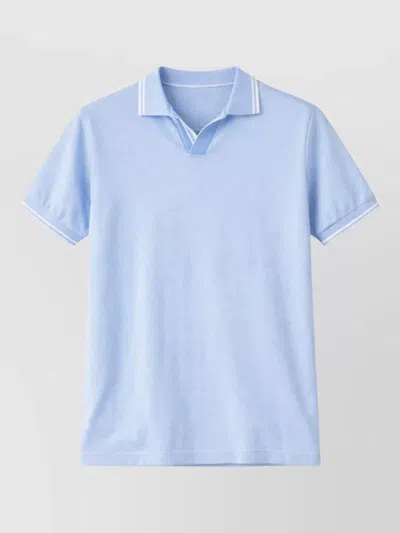 Paul & Shark Polo Shirt Contrast Trim Ribbed Cuffs Hem In Blue