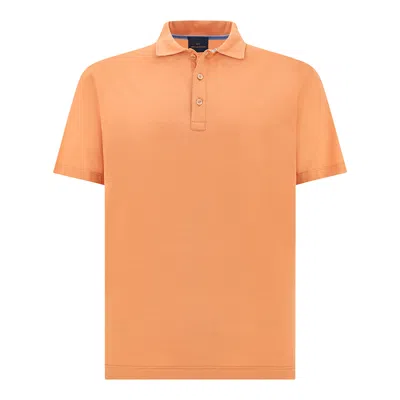 Paul & Shark Polo Shirt In Cotton Jersey With Linen Details In Orange
