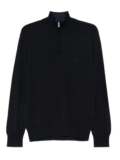 Paul & Shark Half-zip Sweater In Cotton And Cashmere In Black