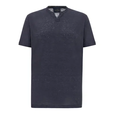 Paul & Shark Pure Linen Jersey Open-collar T-shirt In Blue