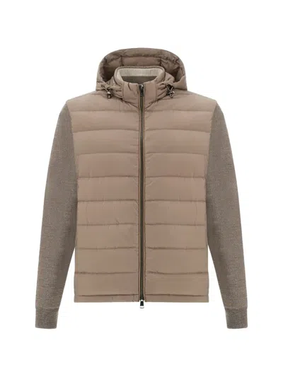 Paul & Shark Quilted-down Panelled Jacket In Neutral