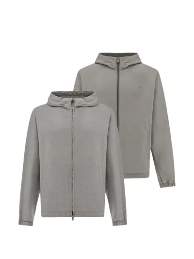 Paul & Shark Reversible Hooded Jacket In Gray