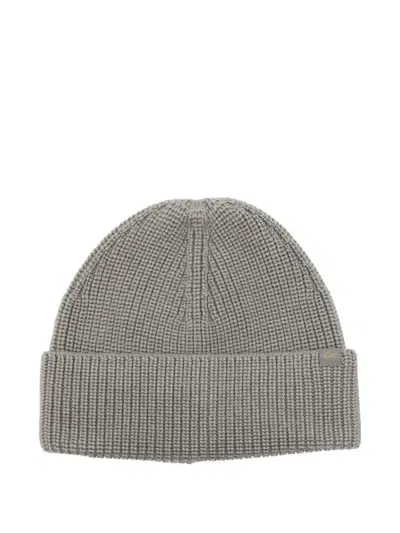 Paul & Shark Ribbed Beanie In Gray
