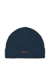 Paul & Shark Ribbed Beanie Hat In Blue