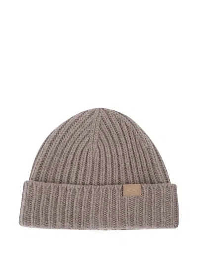 Paul & Shark Ribbed Beanie Hat In Brown