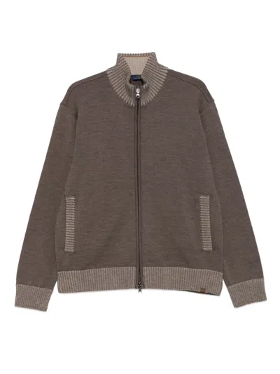 Paul & Shark Ribbed-cuff Zip-up Cardigan In Brown