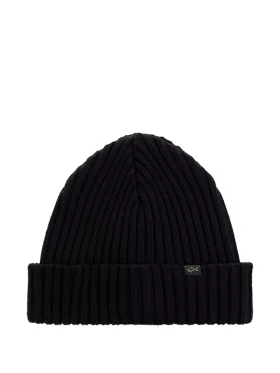 Paul & Shark Ribbed-knit Beanie Hat In Black