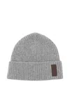 Paul & Shark Ribbed Leather-patch Beanie Hat In Gray