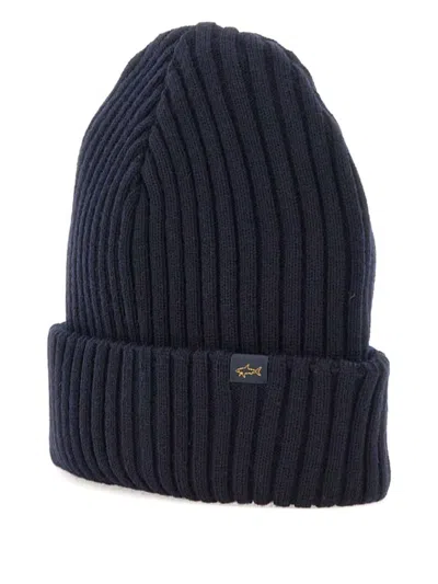 Paul & Shark Ribbed Logo-label Beanie In Blue