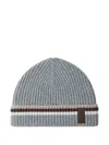 Paul & Shark Ribbed Striped Beanie Hat In Gray