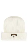 Paul & Shark Ribbed Wool Beanie In White