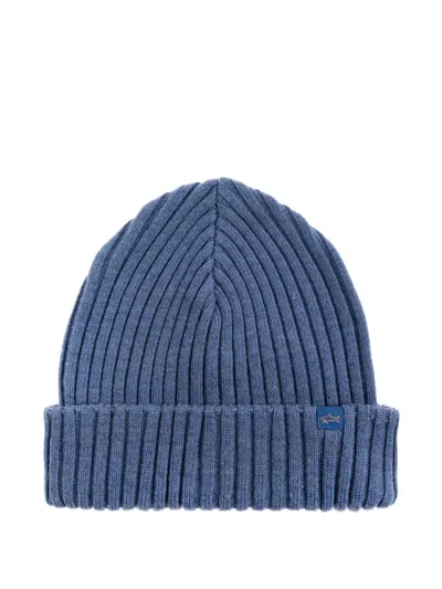 Paul & Shark Ribbed Wool Beanie In Blue