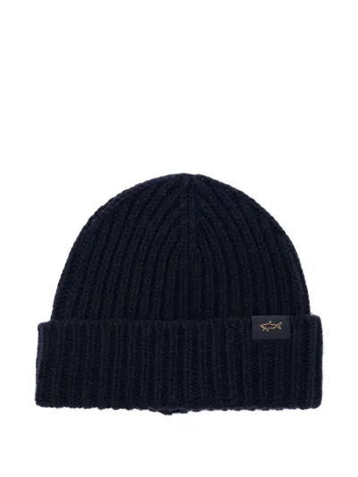 Paul & Shark Ribbed Wool Blend Beanie In Blue