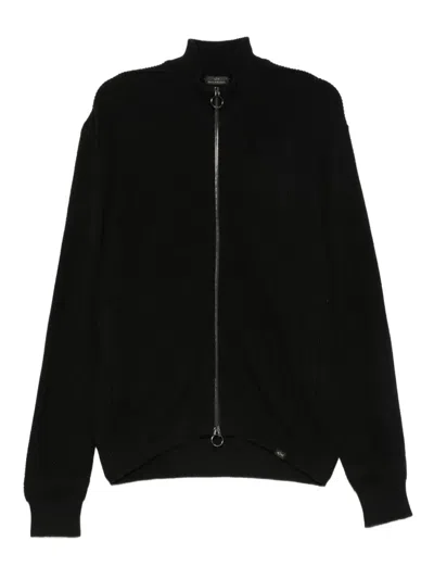 Paul & Shark Ribbed Zip-up High-neck Cardigan In Black