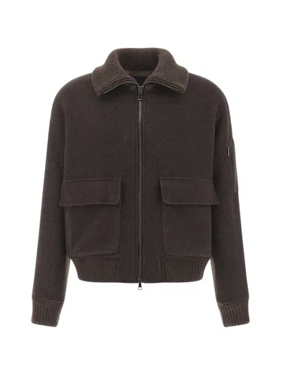 Paul & Shark Ribbed-collar Wool-blend Jacket In Brown
