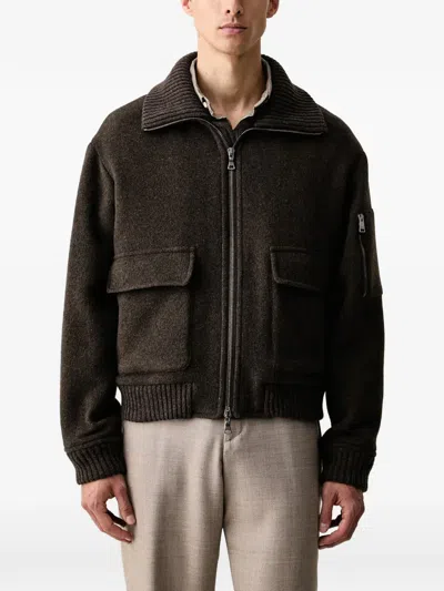 Paul & Shark Ribbed-collar Zip-up Jacket In Brown