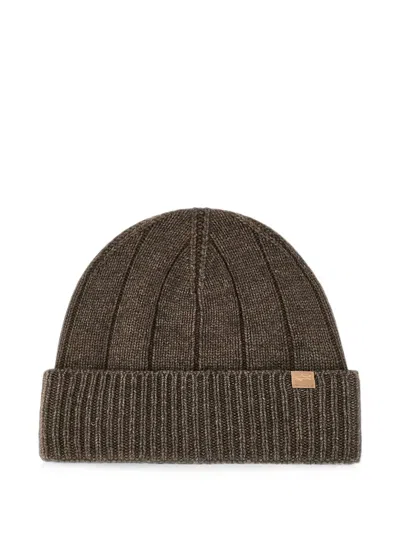 Paul & Shark Ribbed-knit Beanie Hat In Brown