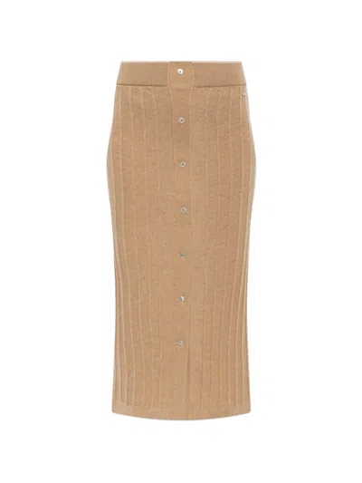 Paul & Shark Ribbed-knit Button-down Skirt In Brown