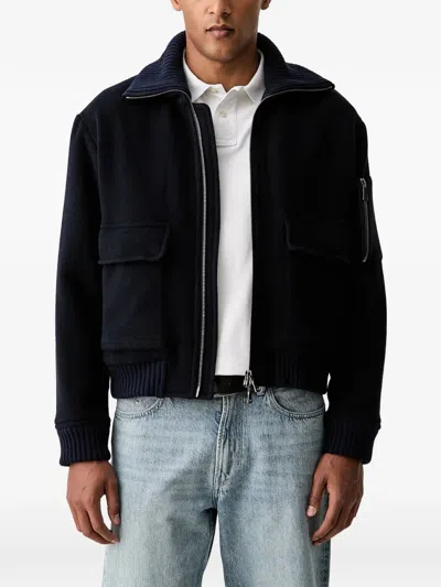 Paul & Shark Ribbed-knit Collar Jacket In Blue