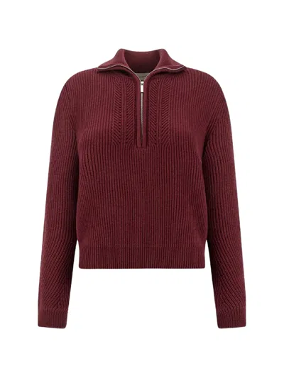Paul & Shark Ribbed-knit Half-zip Sweater In Red