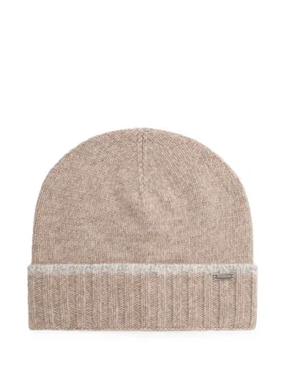 Paul & Shark Ribbed-knit Logo-plaque Beanie Hat In Brown