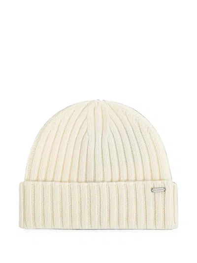 Paul & Shark Ribbed-knit Logo-plaque Beanie Hat In Neutral