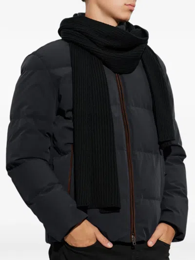 Paul & Shark Ribbed-knit Scarf In Black
