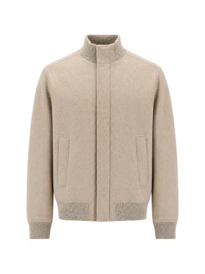 Paul & Shark Ribbed-trim Cashmere Bomber Jacket In Neutral