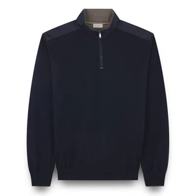 Paul & Shark Riviera Metal Shark Fin Merino Extrafine Half Zip Sweater In Blue