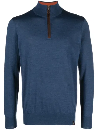 Paul & Shark Roll-neck Virgin Wool Jumper In Blue