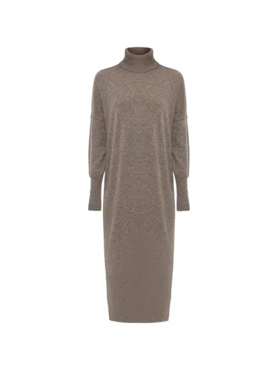 Paul & Shark Roll-neck Side-slit Midi Dress In Gray