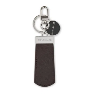 Paul & Shark Saffiano Leather Keyring In Coffee