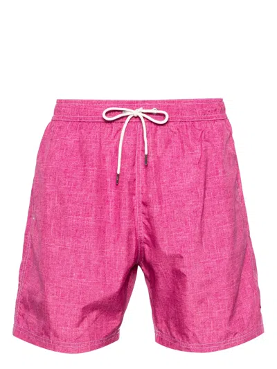 Paul & Shark Shark-charm Textil-print Swim Shorts In Pink