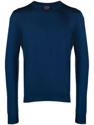 Paul & Shark Shark-embroidered Fine-knit Jumper In Blue