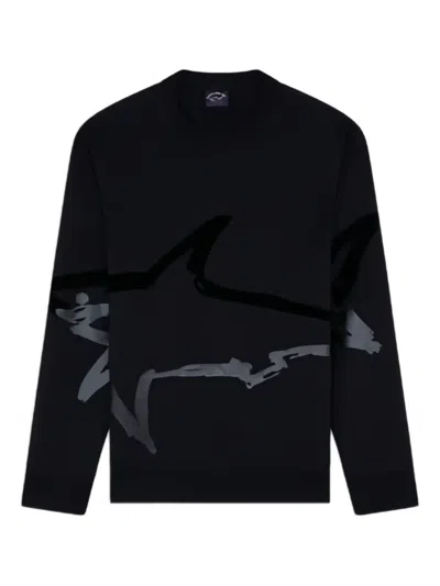 Paul & Shark Shark-print Sweatshirt In Black