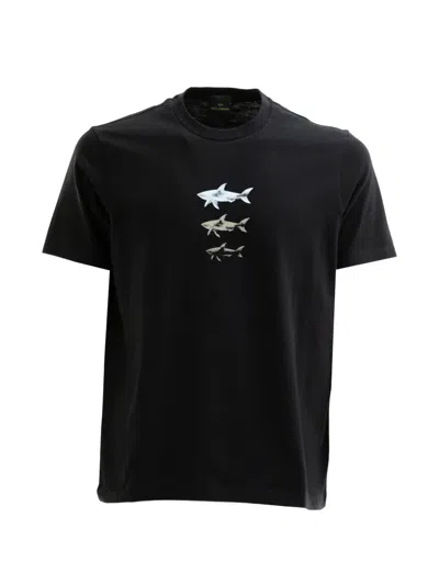 Paul & Shark Shark-print T-shirt In Black
