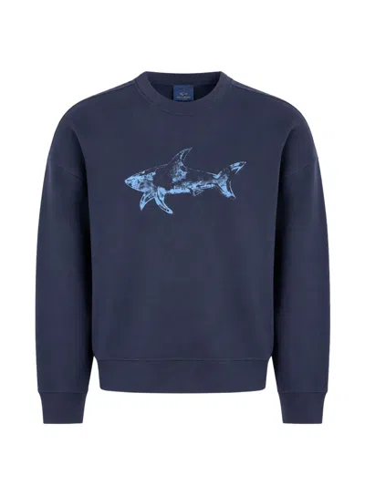 Paul & Shark Shark-print Sweatshirt In Blue