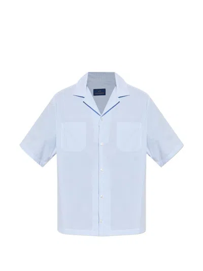 Paul & Shark Camp Collar Striped Shirt Short Sleeves Pockets In Blue